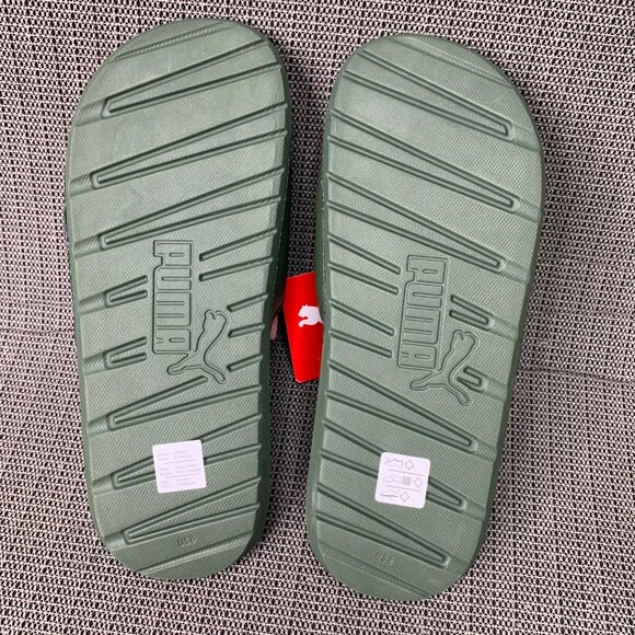 Puma Mens Size 8 Green & Black Slip-On Slide Sandals Logo Adjustable Comfort - Picture 5 of 5